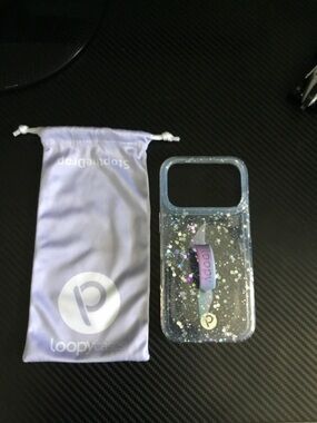 Loopy Case Clear Glitter Phone Case with Lavender Loopy Strap